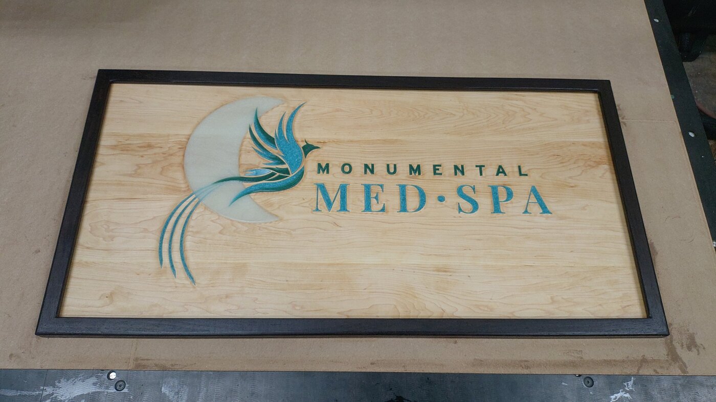 Monumental Med Spa wood sign, Morton Millworks
